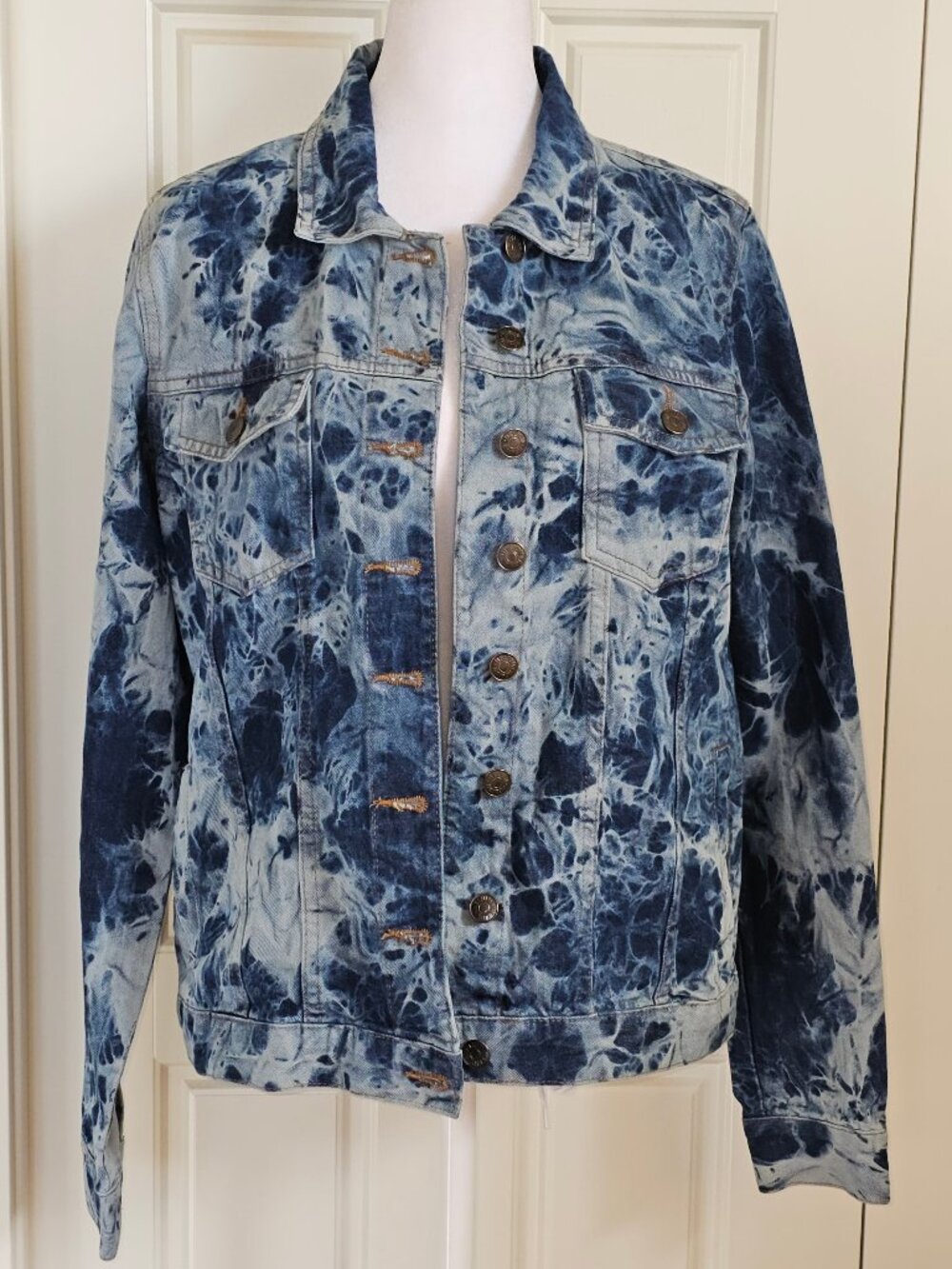 Denim Trucker Jacket Y2K Acid Wash Tie Dye Helium London S 100% Cotton